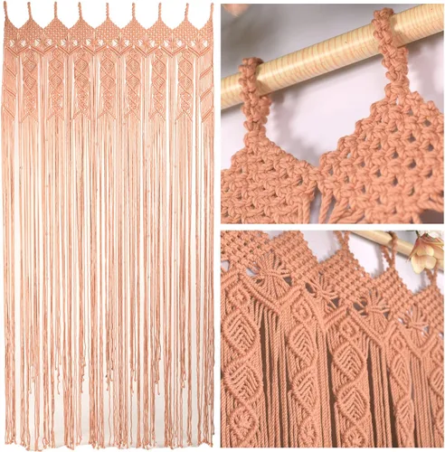 Vista 11 de Cortinas de Macramé para Puertas, Colgante de Pared de Macramé, Cortina de Puerta con Cuentas, Telón de Fondo Boho, Cuentas Colgantes para Puertas