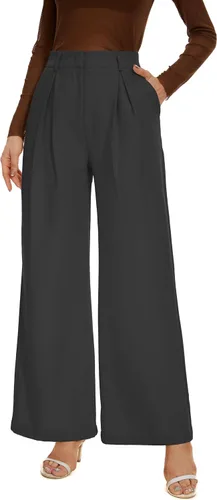 Vista 4 de KICZOY Pantalones largos tipo palazzo de pierna ancha para mujer, de cintura alta, para otoño, pantalones largos de trabajo, pantalones de traje
