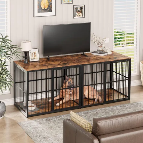 Vista 6 de Jaula para Perros XL de 43'' con Mueble y 3 Puertas, Jaula de Madera Combinada para Mascotas, Perrera de Interior Resistente para Perros Medianos a