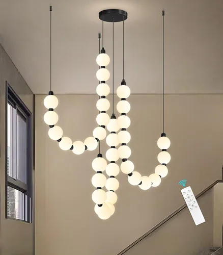 Vista 15 de Candelabros modernos LED regulables, bolas de acrílico, iluminación colgante de techo para sala de estar, comedor, dormitorio, luces colgantes