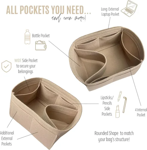 Vista 5 de Purse Organizer compatible with Petit Flot Bucket Bag Organizer, fits PM Petit Float Insert, 2mm Thick Premium Felt Snug Sturdy