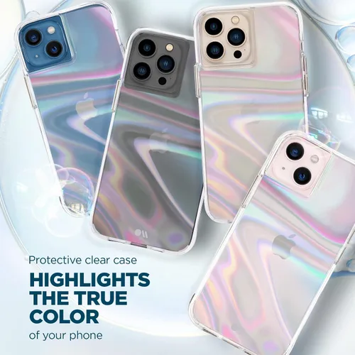 Vista 2 de Case-Mate - Funda Soap Bubble para iPhone 13 Mini con diseño iridiscente, protección contra caídas de 10 pies, 5.4 pulgadas