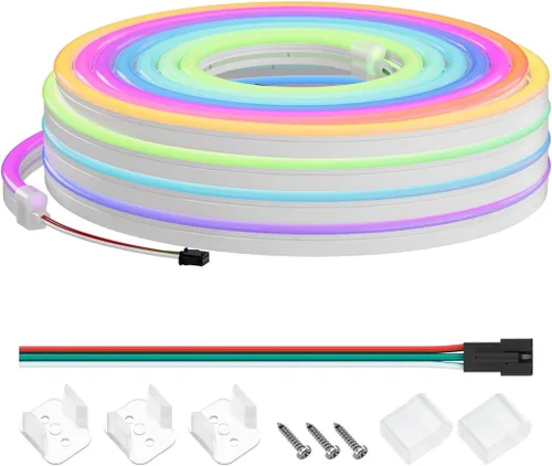 Vista 11 de SEZO Tira de luces LED de neón que emiten lateralmente direccionables WS2811 IC RGB color de persecución 3M DC24V 108LEDs/m IP67 Cuerda de neón