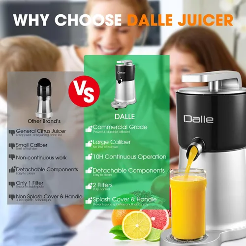 Vista 6 de DALLE Exprimidor comercial de cítricos Exprimidor de jugo de naranja, limón y pomelo desmontable con cubierta contra salpicaduras, 2 conos y 2