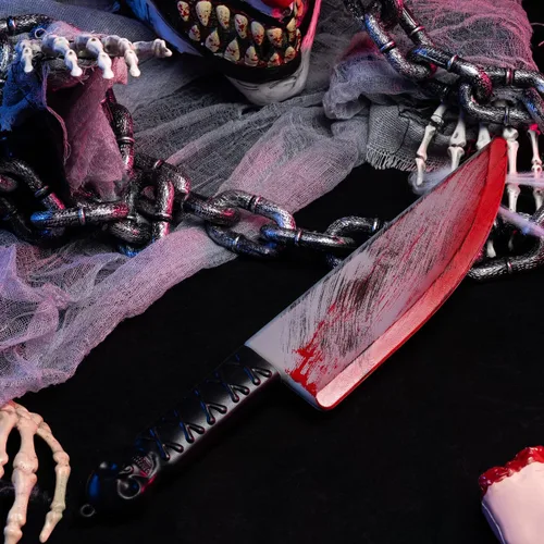 Vista 2 de Spooktacular Creations Cuchillo de plástico falso para Halloween, juguete de cuchillo falso, accesorio de arma de cuchillo para accesorios