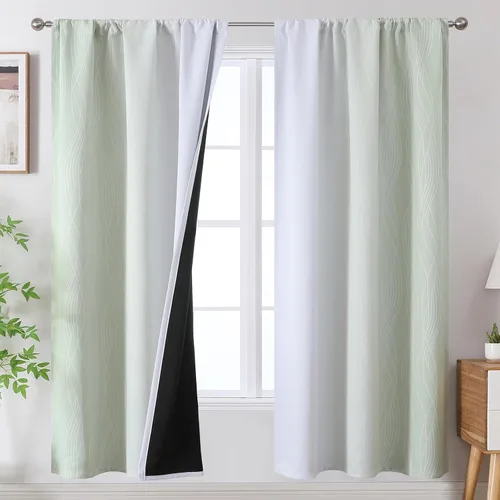 Vista 33 de Estelar Textiler Cortinas oscurecedoras beige y blanco grisáceo de 45 pulgadas de largo, cortinas graduadas con bloqueo de luz para baño, cortinas