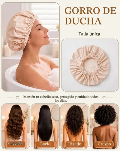 Vista 5 de Edoneery Gorros de ducha para mujer, reutilizables, impermeables, gorro de ducha