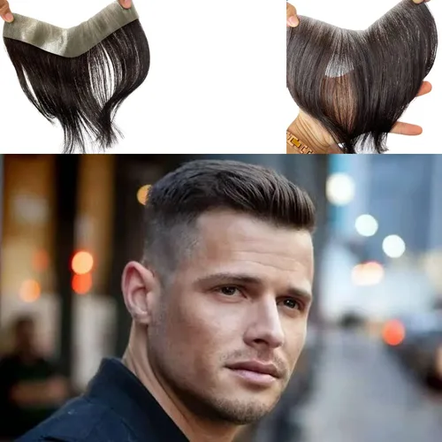 Vista 9 de Voloria Tupé de cabello humano 100 % de piel sintética para hombre, peluca frontal para retroceso, sistemas de reemplazo de línea capilar natural
