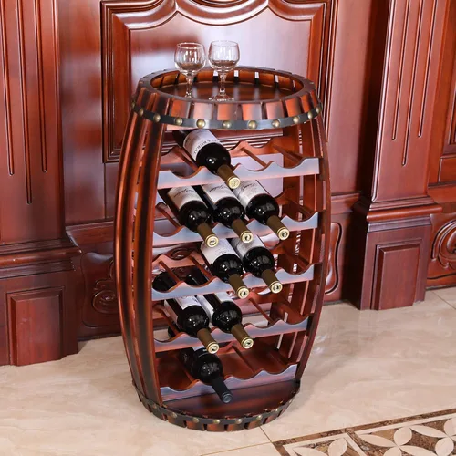 Vista 2 de Vintiquewise Botellero de madera con forma de barril rústico para 23 botellas