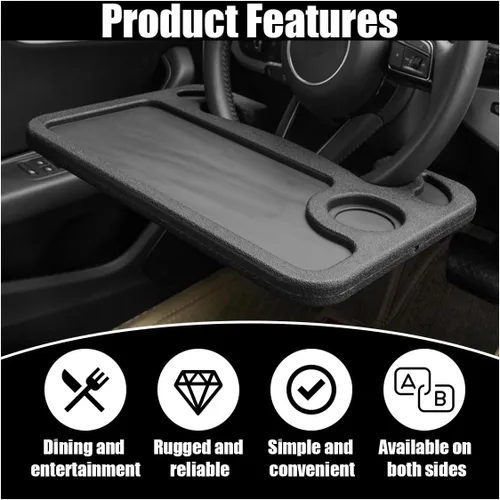 Vista 4 de GLSOWEE Bandeja para volante de automóvil, bandeja de mesa para computadora, oficina, color negro Escritorio para volante automático para comer