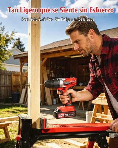 Vista 5 de AVID POWER Juego de taladro inalámbrico de litio de 20 V Max, kit de taladro eléctrico con batería y cargador, portabrocas sin llave de 3/8 1-rojo
