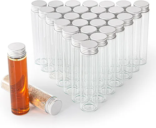 Vista 9 de Viales de vidrio de 80 ml, 14 piezas, con tapa de rosca de aluminio, 14 botellas de vidrio transparente de BKMAMLAB
