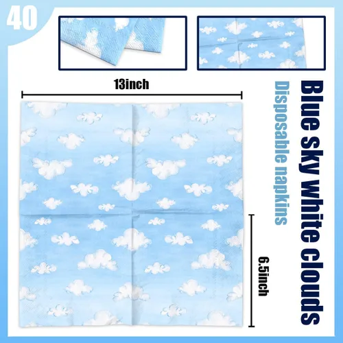 Vista 4 de 40 servilletas de nube, suministros de fiesta de historia, cielo azul, nubes blancas, servilletas de papel desechables con temática de nubes