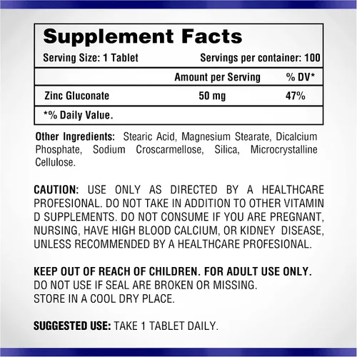 Vista 2 de Natural Systems Zinc Gluconate 50 mg - Apoya tu sistema inmunológico - Ayuda a la fuerza ósea y muscular - Minerales elementales para tu dieta