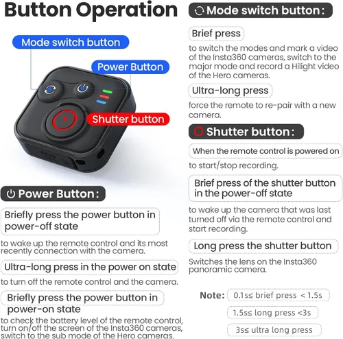 Vista 8 de Control remoto Bluetooth compatible con Insta360 X5 X4 X3 X2/Ace Pro2/Ace Pro/Ace/GO 3S/GO 3/ONE RS/ONE R, para GoPro Hero13/12/11/10/9/8/Max/Mini