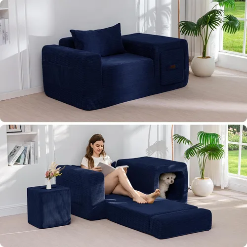 Vista 12 de MAXYOYO Sofá plegable, sofá convertible con reposabrazos, sofá multifuncional con almohada y bolsillos, sofá deshuesado para sala de estar