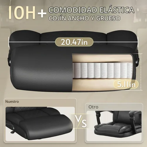 Vista 6 de Silla de oficina,Silla de oficina grande y alta de cuero con Negro
