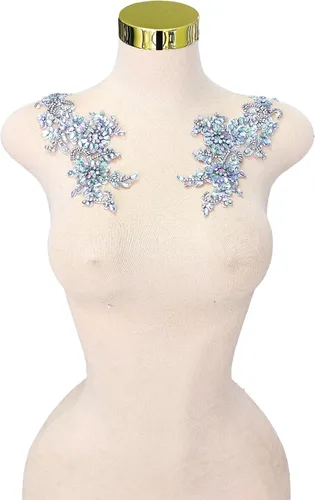 Vista 41 de Parches de cristal hechos a mano con cuentas de encaje de diamantes de imitación para accesorios de ropa de vestir (S1-champán)