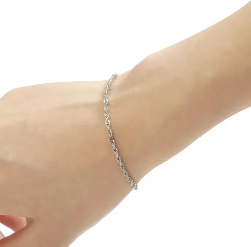 Vista 2 de Floreo 10k Yellow Gold or White Gold or Rose Gold 2.5mm Solid Rope Chain Diamond Cut Bracelet or Anklet