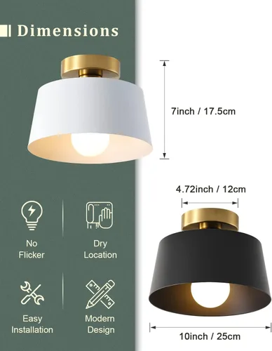 Vista 3 de Lámpara de techo, lámpara de techo para pasillo con placa dorada y pantalla blanca, lámparas de porche de estilo moderno y simple, montaje Blanco
