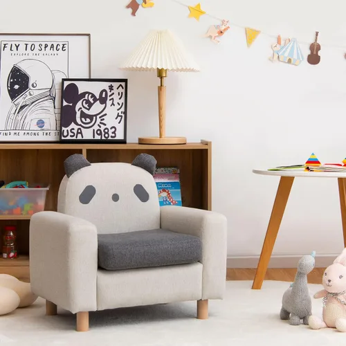 Vista 9 de Costzon Sofá para niños, sofá de dibujos animados para niños con marco de madera maciza, cojín grueso, sillón infantil para sala de juegos, jardín