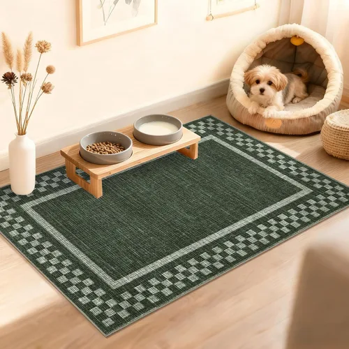 Vista 101 de GarveeHome Alfombra lavable de 5 x 7 pies para sala de estar, alfombra Beige festoneado