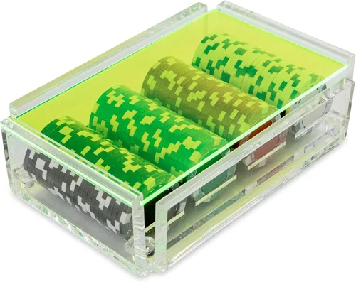 Vista 13 de La Ficha - Juego de fichas de póquer, 100 fichas resistentes y resistentes, incluye 4 fichas de color para jugar, caja de acrílico hecha a mano
