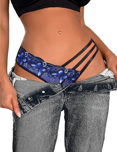 Vista 2 de Avidlove Bragas sexy para mujer, paquete de bragas de malla bordadas con mariposa
