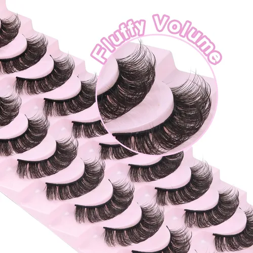 Vista 5 de Losha Pestañas postizas rusas rizadas DD a las que les gustan las extensiones de pestañas, paquete de 10 pares de pestañas postizas suaves (D03)