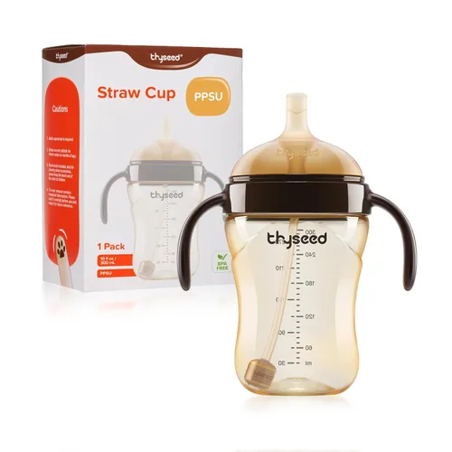 Vista 11 de Thyseed Vaso para sorber de paja con peso a prueba de derrames, entrenador de transición para bebés, boquilla de silicona suave, sin BPA, 19.7 ft+