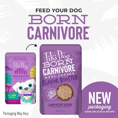 Vista 3 de Tiki Dog Born Carnivore Dog - Golosinas para perros - Bisque - Cordero - Bolsa de 1.5 onzas Dog treats bisque with lamb, 1.5 oz pouch, Tiki Dog