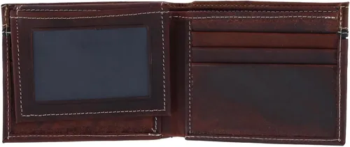 Vista 3 de CTM Billetera plegable de cuero Longhorn Concho para hombre, marrón con negro