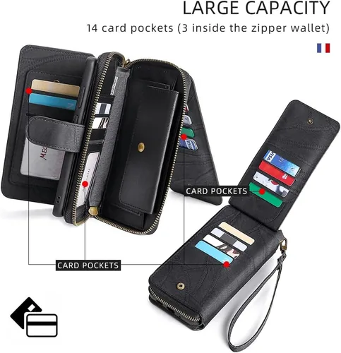 Vista 4 de Asuwish Funda de teléfono para Samsung Galaxy A52/A52S 5G con cremallera, funda desmontable con protector de pantalla y soporte de cuero para Negro
