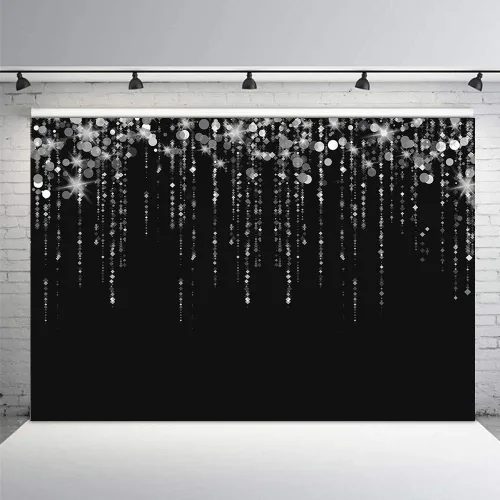 Vista 3 de MEHOFOND Fondo de fotos negro y plateado con purpurina Bokeh gris brillante para adultos, decoraciones de fiesta de feliz cumpleaños, pancartas