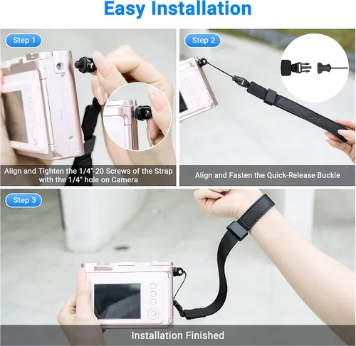 Vista 6 de Correa de mano de nylon ajustable para cámara con diseño de liberación rápida de 1/4"20 para DJI Osmo Pocket 3 Pocket3 Creator Combo Accesorios Osmo