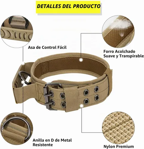 Vista 2 de Collar táctico para perro con asa, collar de entrenamiento militar ajustable para perros, nailon suave y hebilla de metal resistente para perros