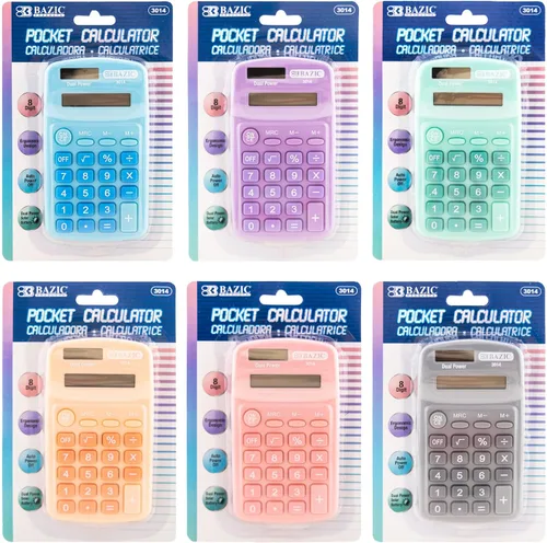 Vista 10 de BAZIC Products Calculadora de bolsillo de 8 dígitos, color negro Potencia dual