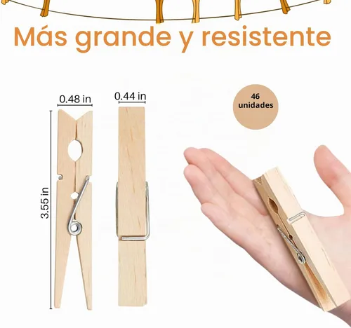 Vista 5 de LOTIMOYIA Pinzas de madera para ropa, 3.55 pulgadas, paquete de 46