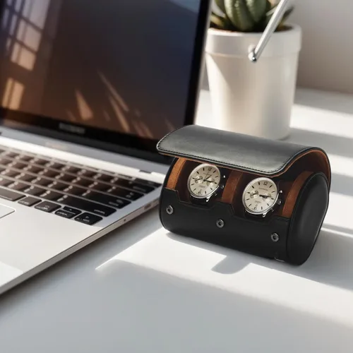Vista 5 de Funda de viaje para reloj de 2 ranuras, rollo de piel sintética con almohadas extraíbles