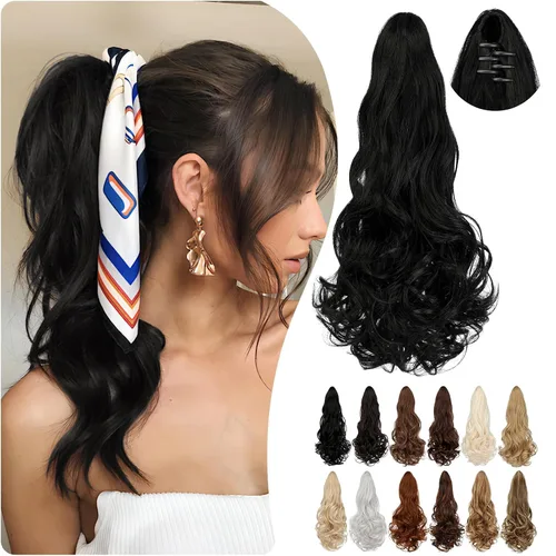 Vista 13 de Extensión de cola de caballo de 18 pulgadas, 20 pulgadas, larga, rizada, ondulada, recta, con clip, de aspecto natural, extensión de cabello