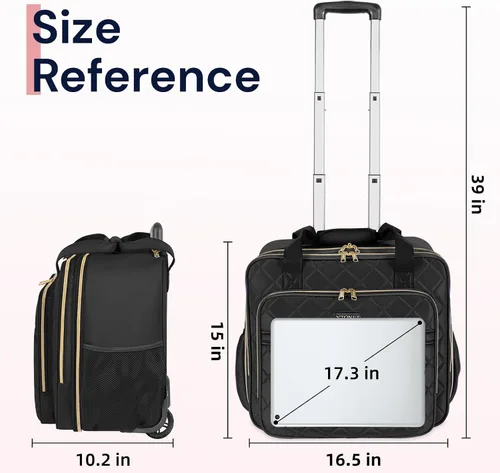 Vista 6 de Ytonet Bolsa para portátil con ruedas para mujer, Negro -, Bolsa con ruedas para laptop