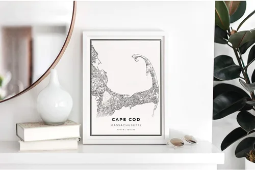 Vista 4 de Cape Cod Map Print, Massachusetts MA USA Map Art Póster, arte de pared moderno, arte de mapa de calle, 24 x 36 pulgadas