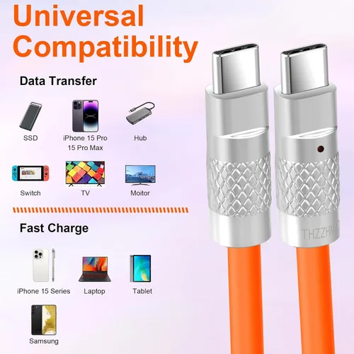 Vista 4 de Cable USB C 3.2 Gen2 de silicona de 3.3 pies, ultra flexible y suave, USB C de 20 Gbps 4K a 60 Hz, carga rápida, 100 W, cable tipo C