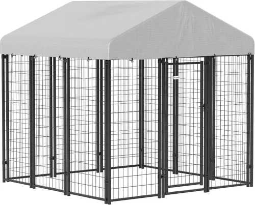 Vista 15 de PawHut Perrera para Perros al Aire Libre con Techo, 4' x 4' x 6' Recinto de Juegos para Perros de Alambre Soldado Resistente con Cerradura a Prueba