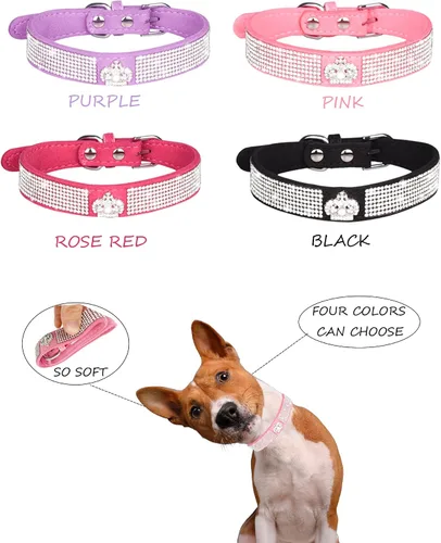 Vista 2 de Collar de perro para perros pequeños, collares ajustables de cuero de gamuza para perro, collar de perro rosa para gato, collar de perro con Rosa3