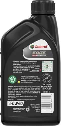 Vista 4 de Castrol EDGE High Mileage 0W-20 Advanced - Aceite de motor sintético completo, 1 cuarto de galón, paquete de 6