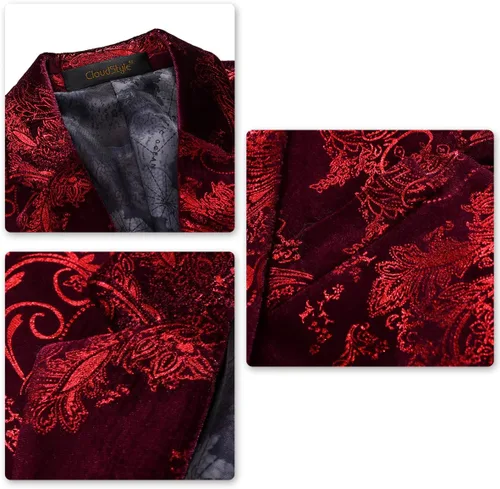 Vista 5 de SWOTGdoby Traje formal Tuexdo dorado Jacquard Slim Fit 2 piezas traje conjunto chaqueta pantalones para boda fiesta de graduación