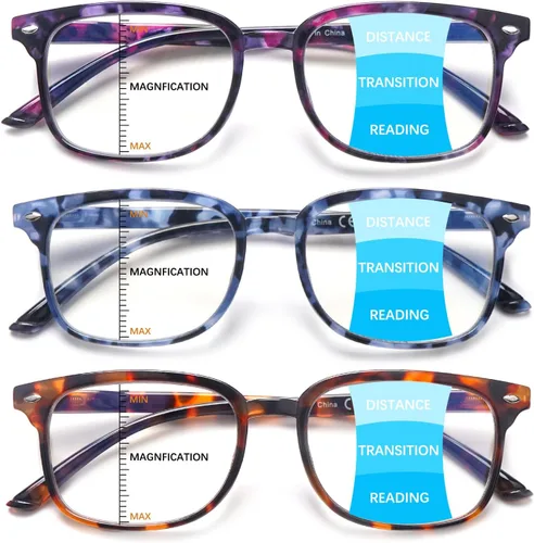 Vista 9 de Gafas de lectura progresivas multifocales antiluz azul para mujeres y hombres, marco de anteojos de moda