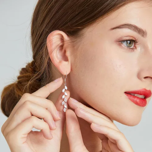 Vista 7 de Silver Dangle Earrings for Wedding Bridesmaid - Rhinestone, Dangling, Prom Earrings
