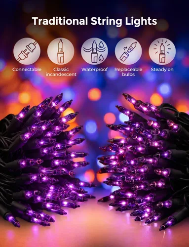 Vista 3 de Guirnalda de luces incandescentes púrpura de 20 pies para decoración de fiesta